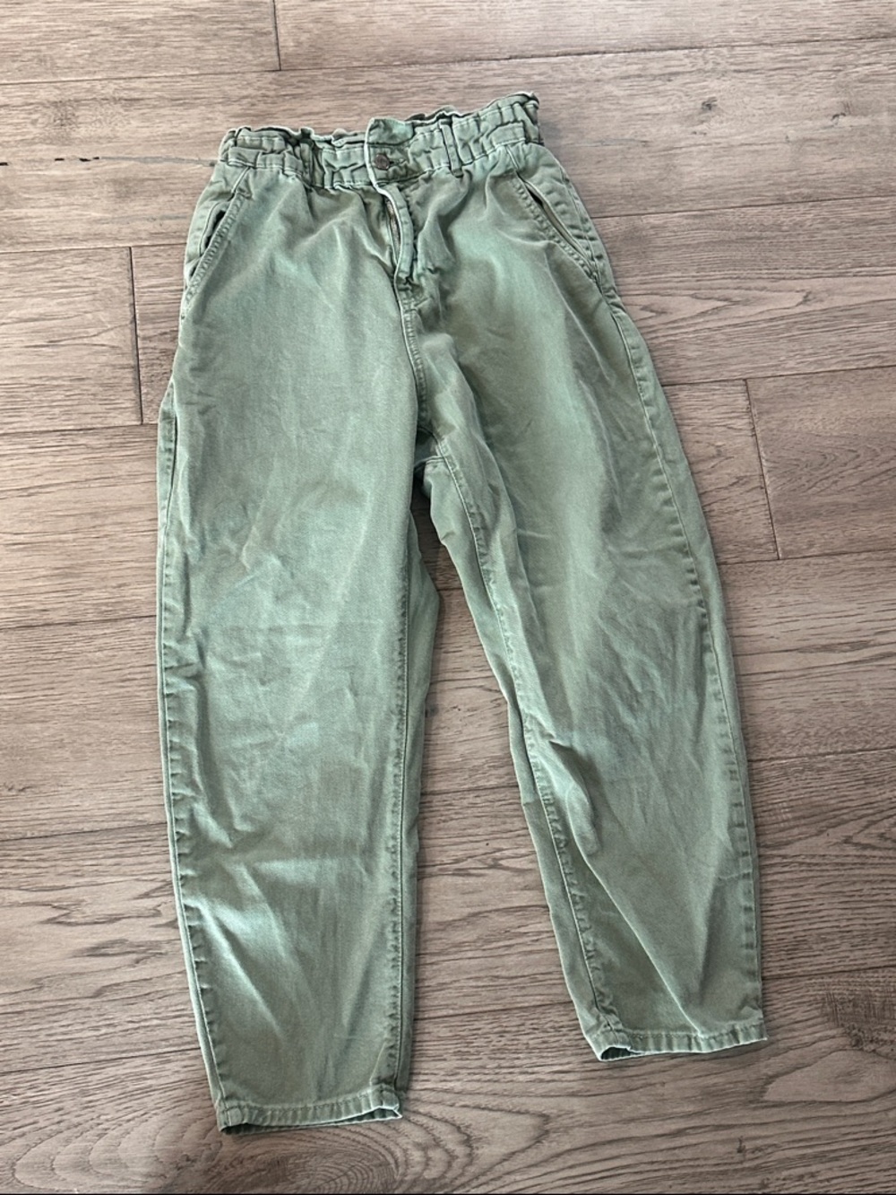 Zara Paper Bag Olive Green Casual Pants